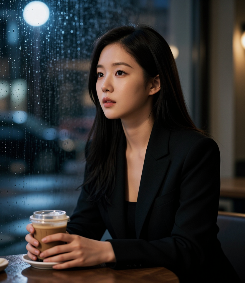 비 내리는 밤의 카페